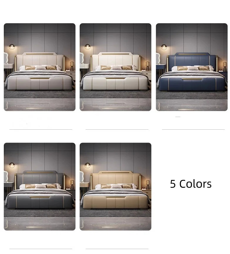 Wholesale Bedroom Set Luxury Wedding Sofa Bed King Size Design Upholstered Bed High-End Soft Back Storage Swivel LED Light