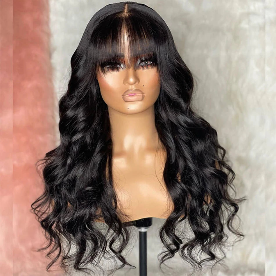 100% Human Hair Wigs With Bangs Body Wave Wig With Bangs Fringe Wigs Brazilian Natural Remy Human Hair