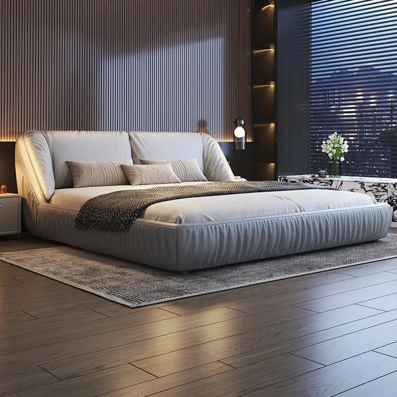 Student Leather Luxury Double Bed Modern Loft King Storage Bedroom Double Bed Queen Disabled Letto Matrimoniale Home Furniture