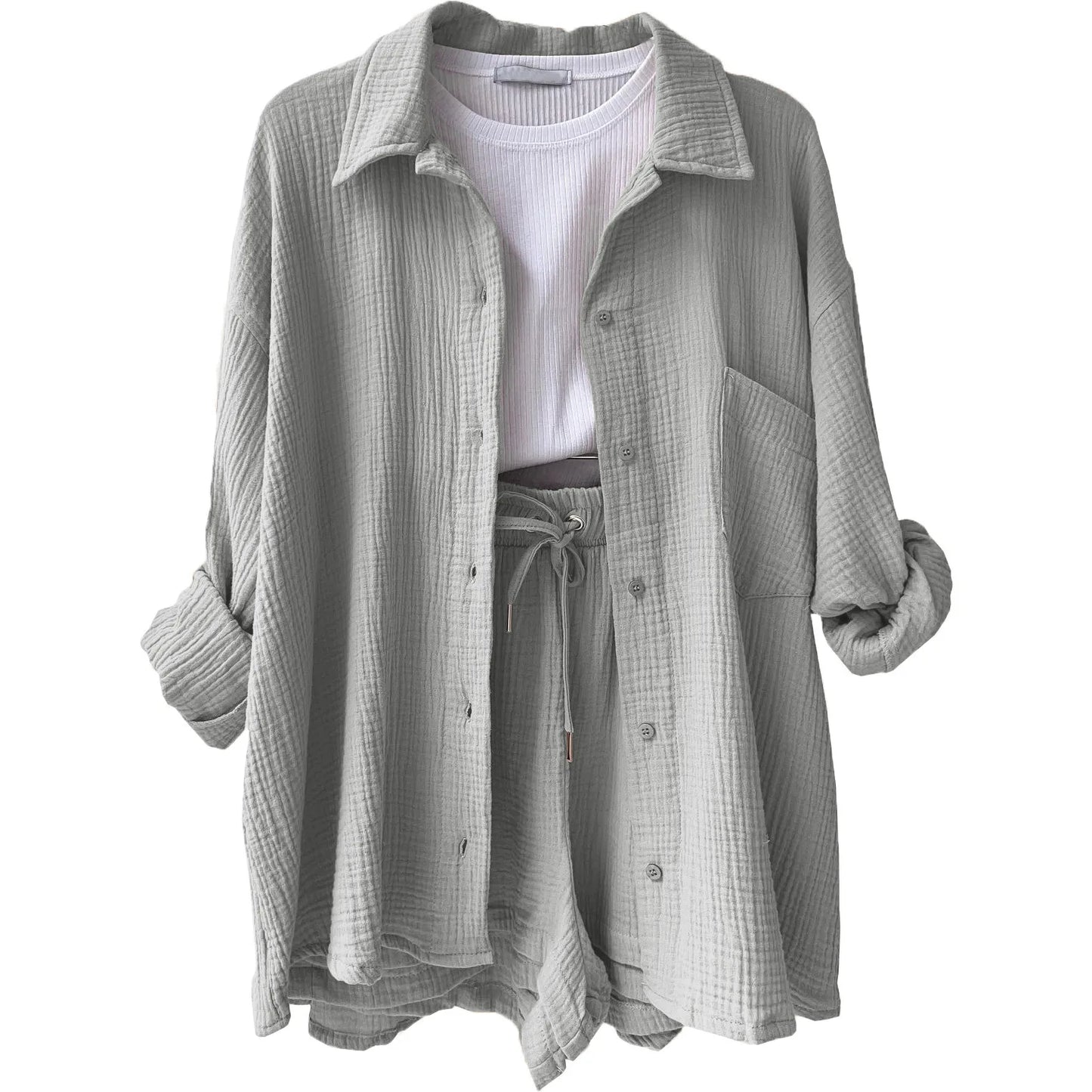 Casual Long Sleeve Button Loose Two Piece Set