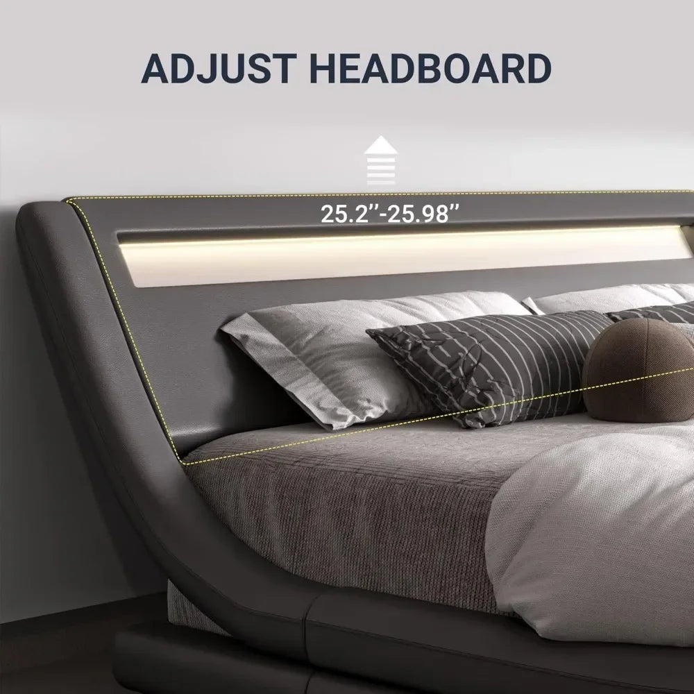 King Size LED Platform Bed Frame with Adjustable Headboard/No Box Spring Need/Easy Assembly/Faux Leather
