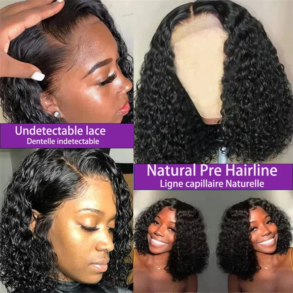 Curly Short Bob 13x4 HD Transparent Lace Front Wig 13x6 Deep Wave Bob Wigs 100% Human Hair