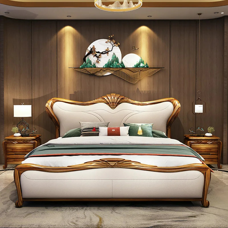 Royal Luxury Double Bed Frame Nordic Modern Whitr Designer King Size Bed Frame Girl Sleeping Cama Matrimonio Bedroom Furniture