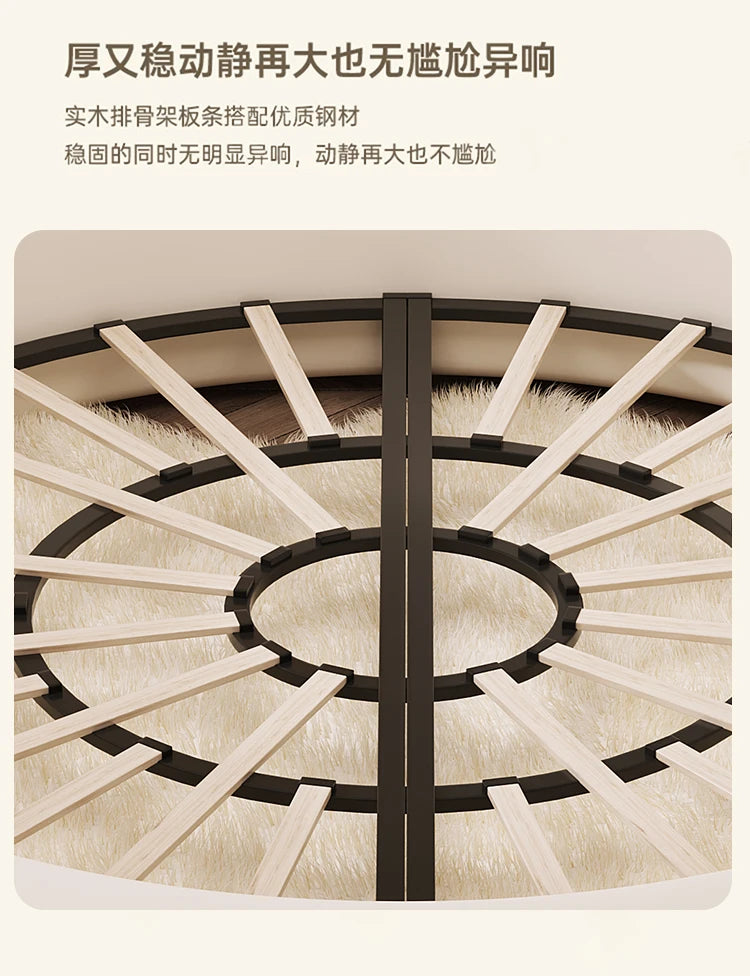 Minimalist Genuine Leather Bed Round Modern King Size American Style Fashionable Bed Light Luxury Wedding Full Lit Furniture