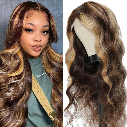 Highlight Wig Human Hair Body Wave Lace Frontal Wig Colored 13x6 Lace Frontal Wigs P4/27 Ombre Honey Blond Lace Front Human Hair