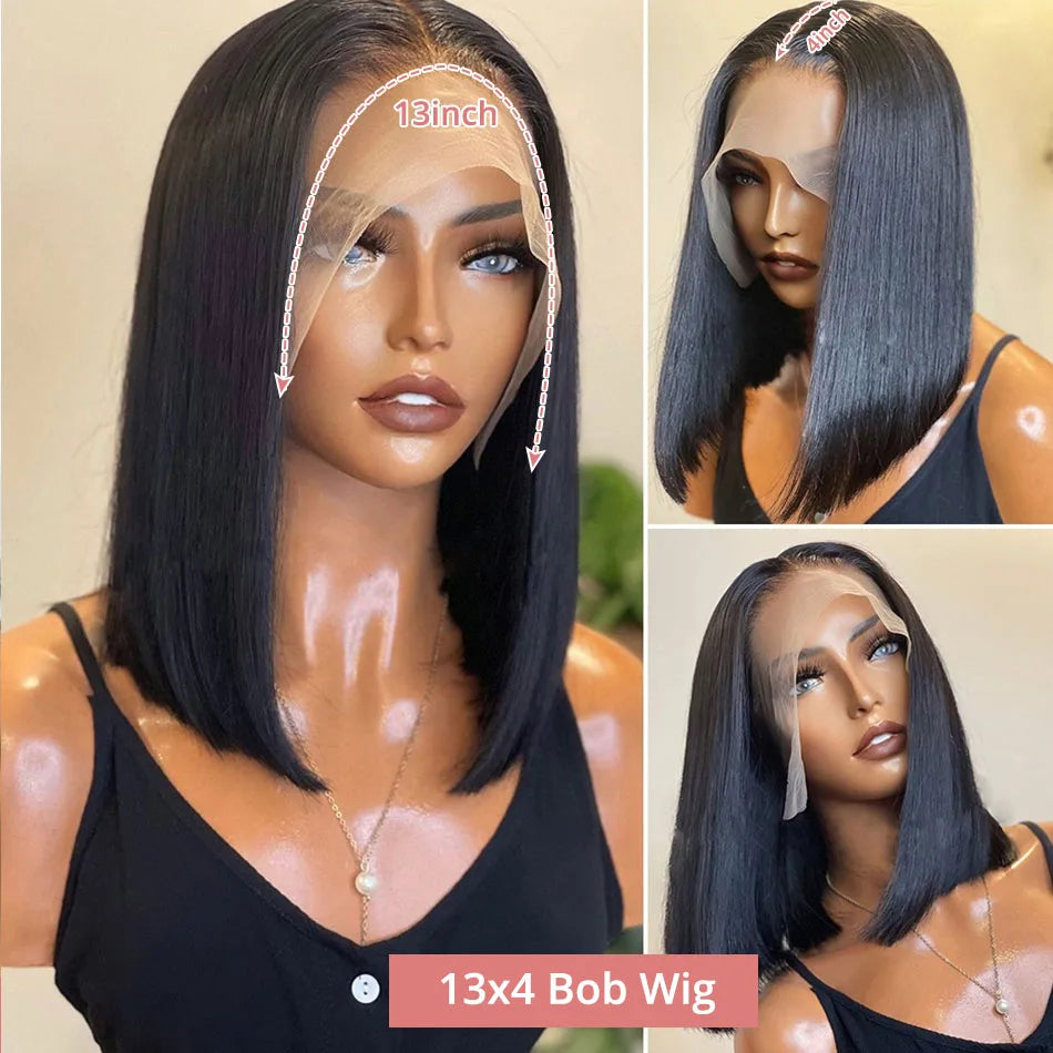 13x4 Glueless Lace Front Wig Human Hair Straight 13x6 HD Transparent Lace Frontal Wigs Short Bob Wig