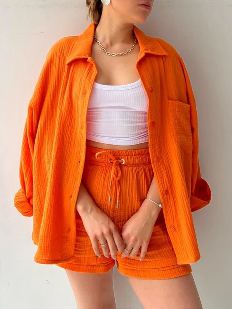 Casual Long Sleeve Button Loose Two Piece Set