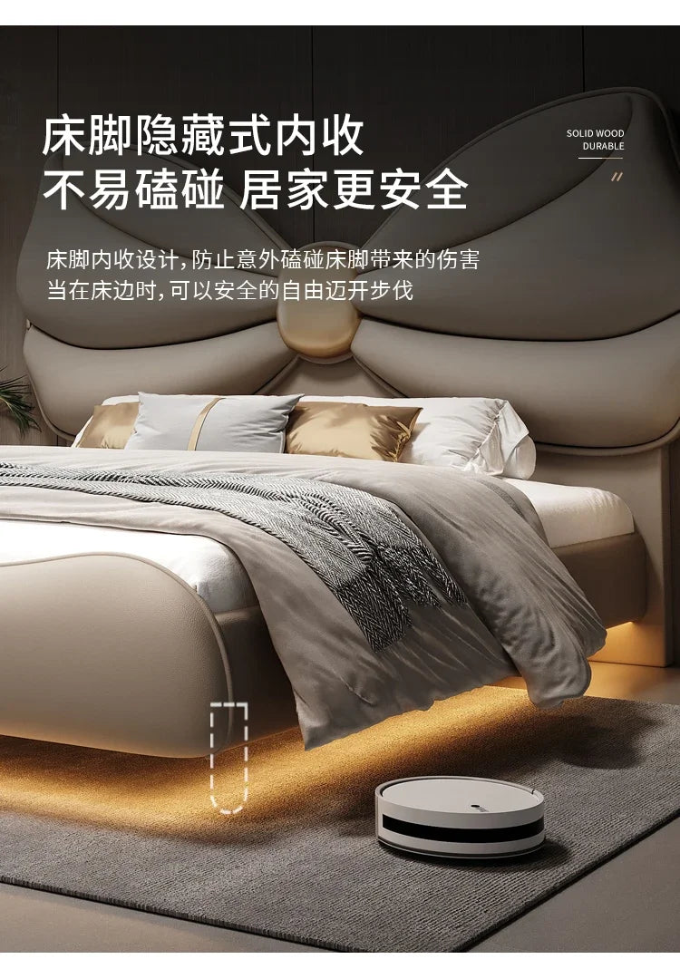 Luxury With Lights Floating Bed Modern Frame King Size Double Bed Headboards Twin Wood Lit 2 Personnes Furniture For Bedroom