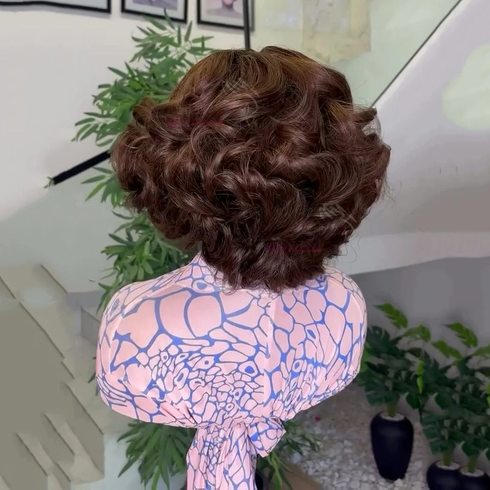 Loose Body Wave Chocolate Brown 4x4 HD Lace Frontal Bob Wigs Human Hair PrePlucked Brazilian #4 Colored Human Hair Wigs 300%
