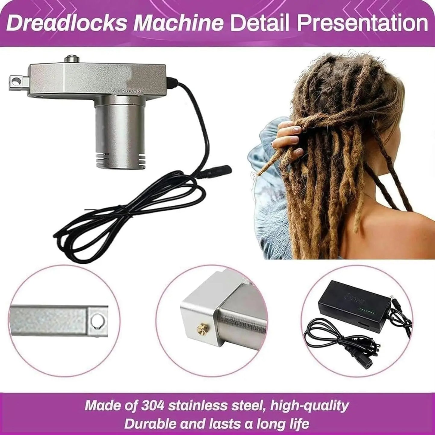 Dreadlock Maker Machine,Portable Handheld Electric Dreadlock Tools,for Dreadlock Suitable for Long Human Hair and Synthetic Hair