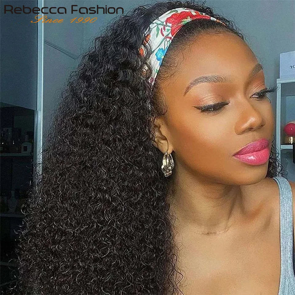 Curly Human Hair Headband Wig 180% Density Glueless Peruvian Kinky Curly Hair