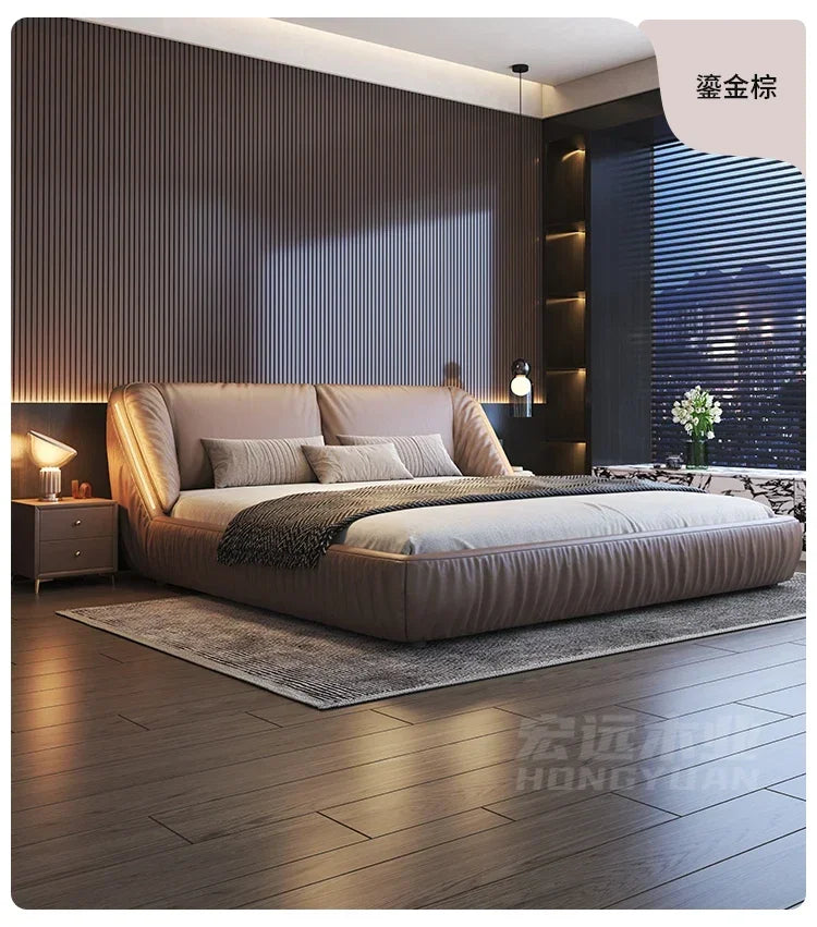 Student Leather Luxury Double Bed Modern Loft King Storage Bedroom Double Bed Queen Disabled Letto Matrimoniale Home Furniture