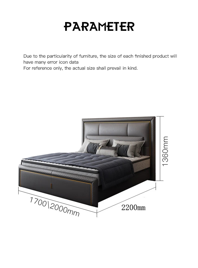 Light Luxury  Bed Frame Dark Gray Complete Furniture Bedrooms Set Beside Tables Cama King Size 2 People For Apartment Villa Home