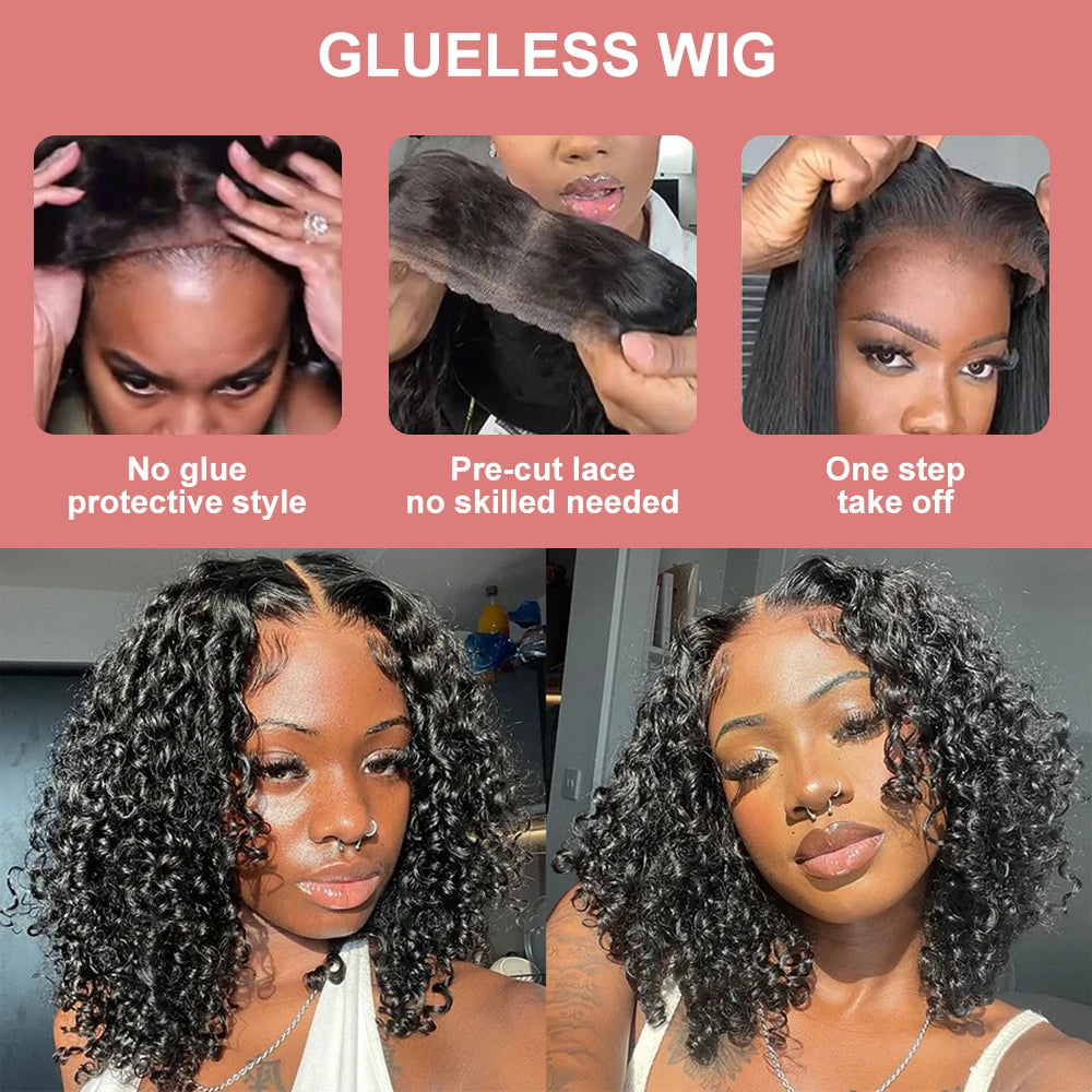 Glueless Short Bob Kinky Curly Human Hair Wig Deep Wave Frontal Wig 13x4 13x6 Lace Front Human Hair