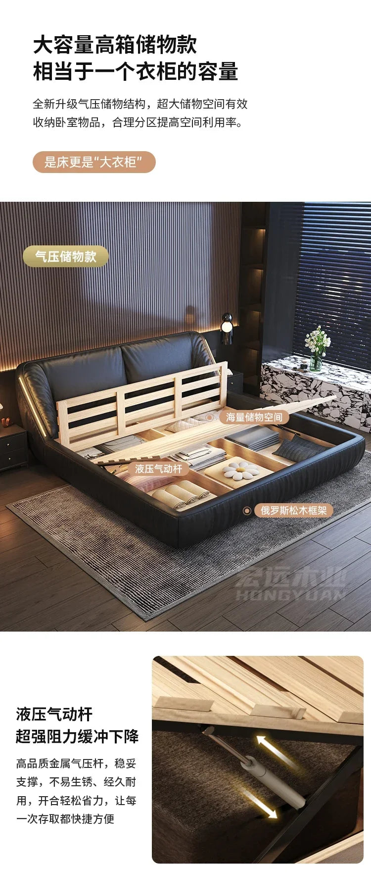 Student Leather Luxury Double Bed Modern Loft King Storage Bedroom Double Bed Queen Disabled Letto Matrimoniale Home Furniture
