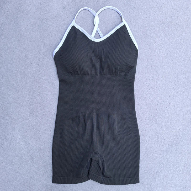Summer Seamless Yoga Jumpsuit Women Gym Set Spaghetti Strap Leisure Workout Gym Shorts Padded Bra One-piece Fitness Bodysuits
