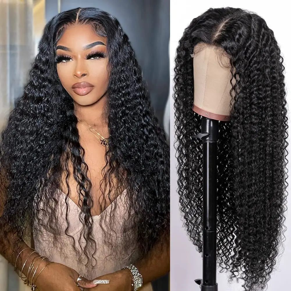 Curly Glueless Wigs Human Hair Ready to Wear Deep Wave Lace Front Wigs