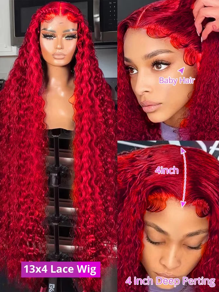Red 13x6 Lace Frontal Wig Human Hair 13x4 Curly 30 36 Inch HD Transparent Lace Front Wigs Brazilian