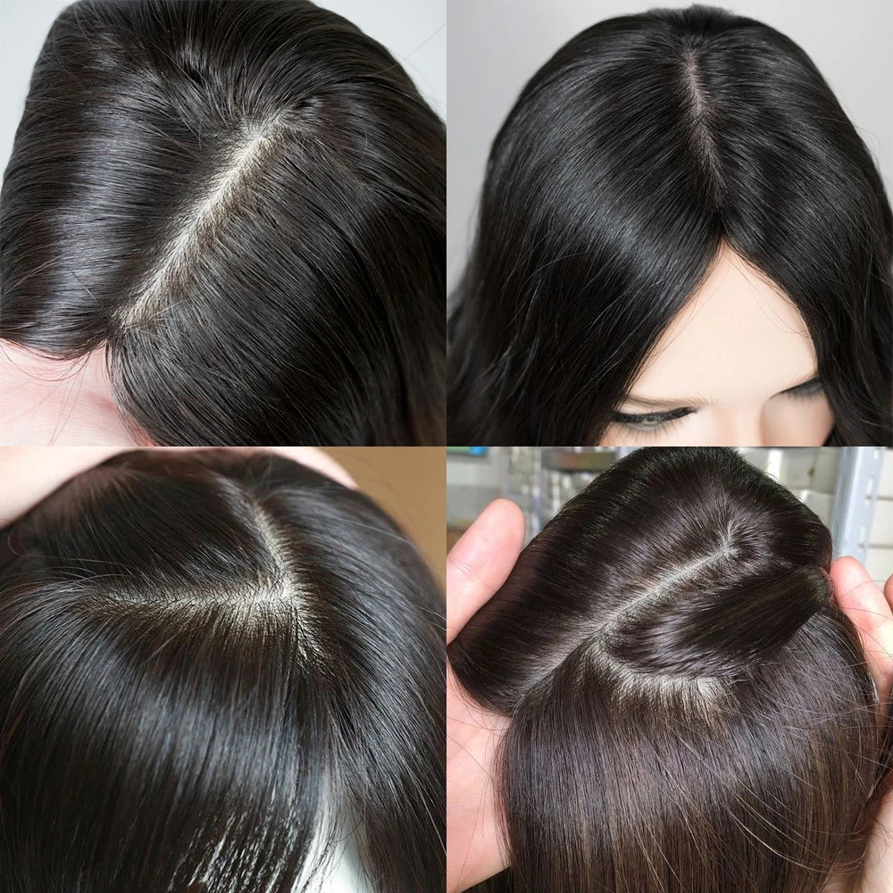 Human Hair Topper 15x16cm Silk Base 12x13cm Silk Top Hair Topper with Clips