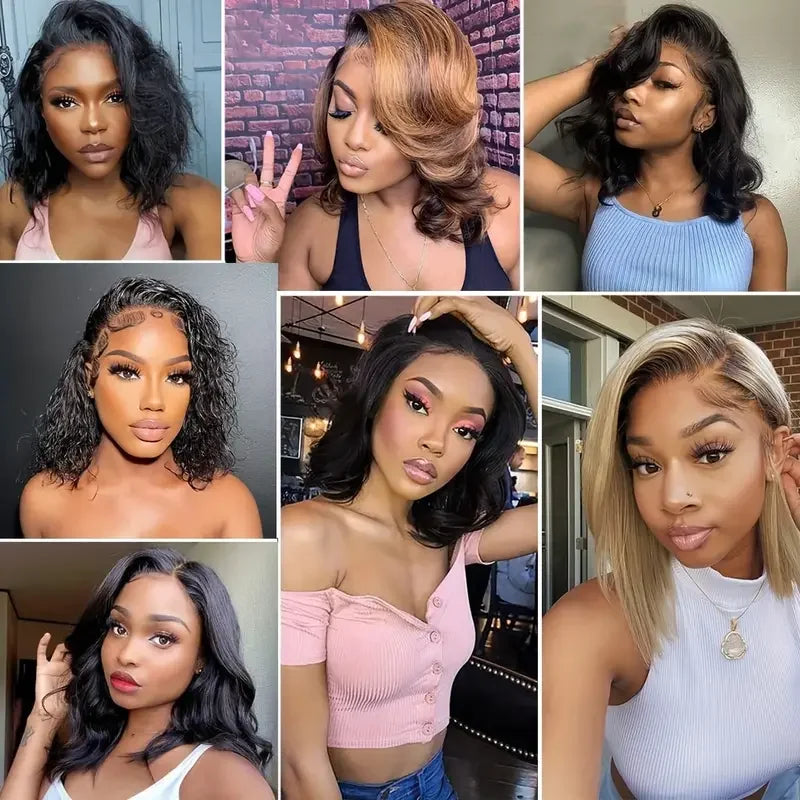 Brazilian Body Wave Lace Frontal Wigs 13x4 Transparent Lace Frontal Human Hair Wigs For Women  Short Bob Wigs Pre Plucked