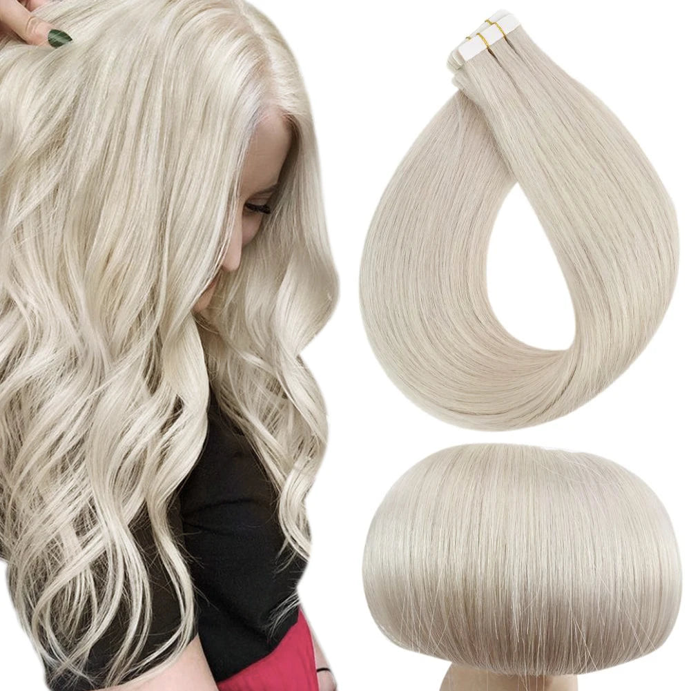 Full Shine Virgin Hand Tied Tape In Adhesives Human Hair Extensions PU Skin Weft Blonde Color Invisible Seamless Injection
