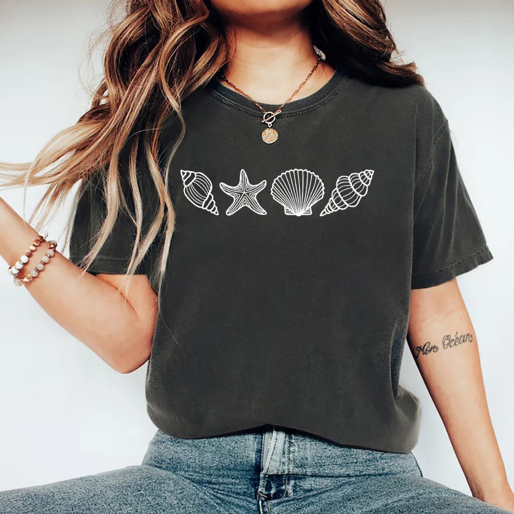 Beach T-Shirt Summer Woman Shirt Ocean Lover Gift Short Sleeve Graphic T Shirts