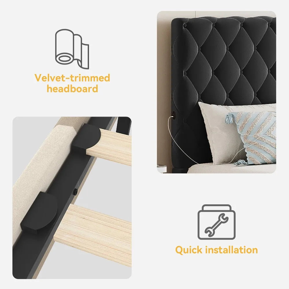 Queen/King Size Bed Frame Upholstered Button Tufted Headboard