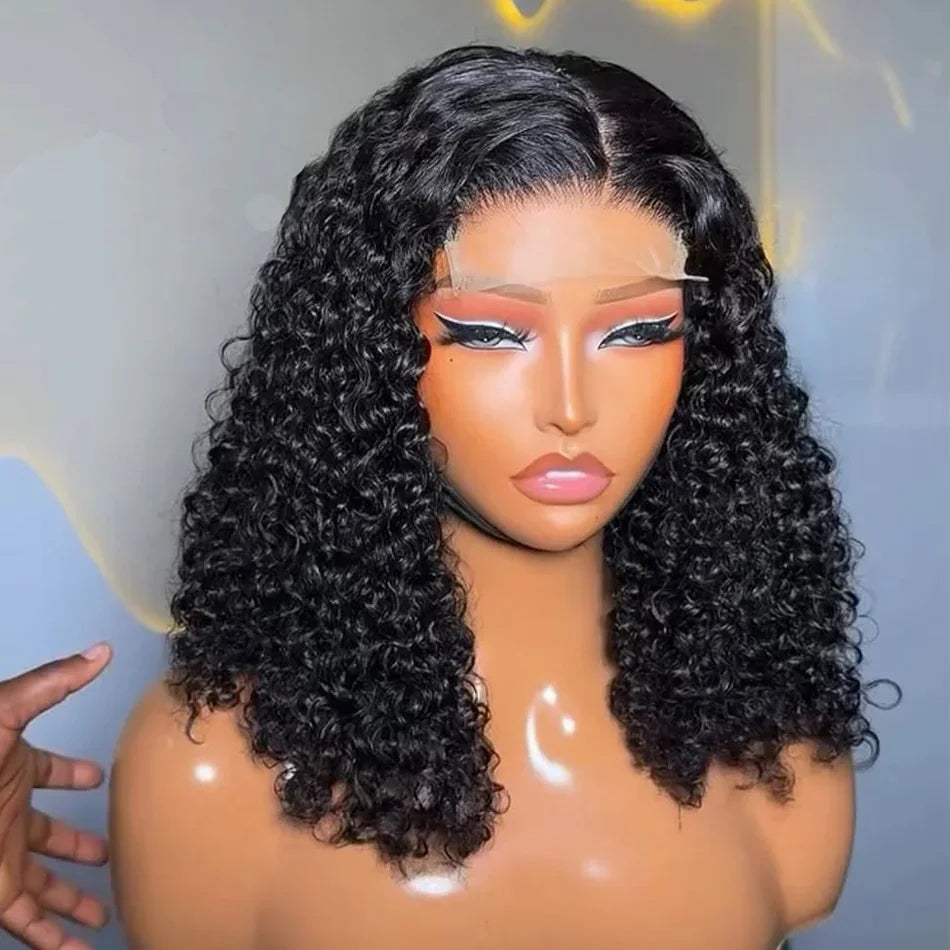200 Density 13x6 Short Bob  Deep Wave wigs Curly 100% Human Hair 13x4 HD Transparent Lace Front Wig 14 16 Inches