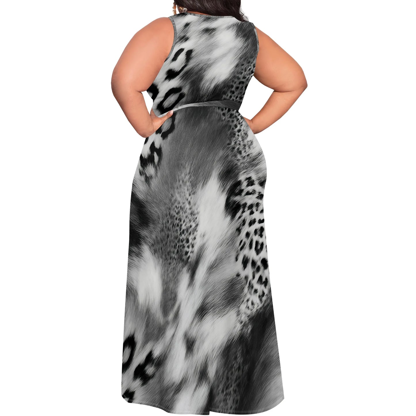 Leopard Print Maxi Dress Sleeveless Style for Evening Party