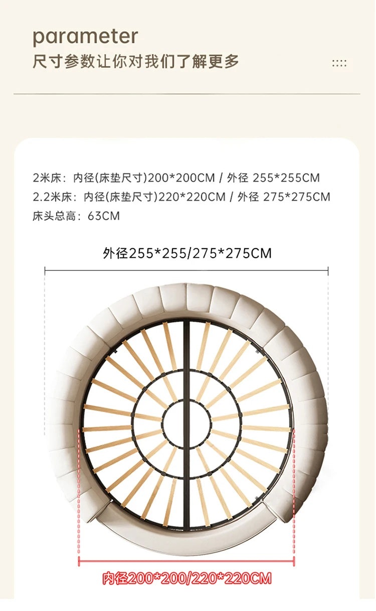 Minimalist Genuine Leather Bed Round Modern King Size American Style Fashionable Bed Light Luxury Wedding Full Lit Furniture