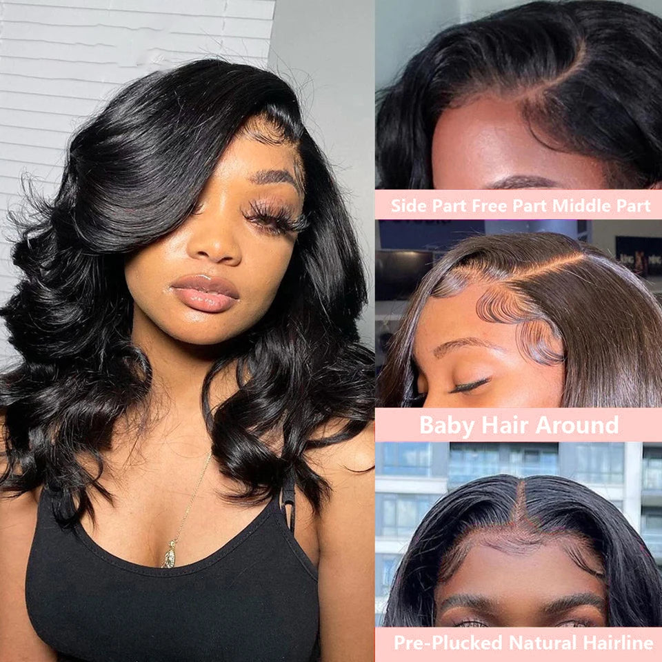 250% Density Body Wave Short Bob 13x4 13x6 Transparent Lace Front Human Hair Wigs 7x5 Glueless Wig