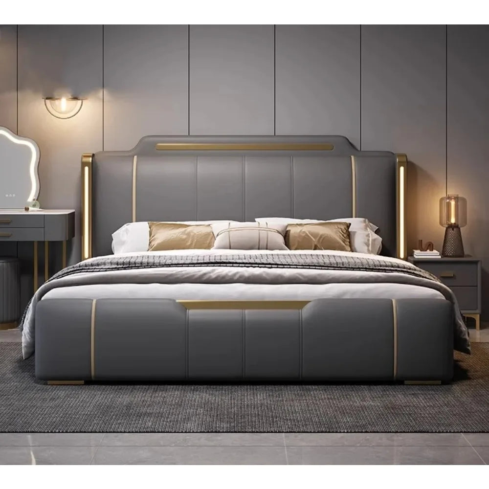 Wholesale Bedroom Set Luxury Wedding Sofa Bed King Size Design Upholstered Bed High-End Soft Back Storage Swivel LED Light