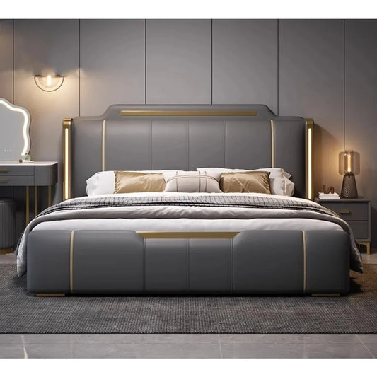 Wholesale Bedroom Set Luxury Wedding Sofa Bed King Size Design Upholstered Bed High-End Soft Back Storage Swivel LED Light