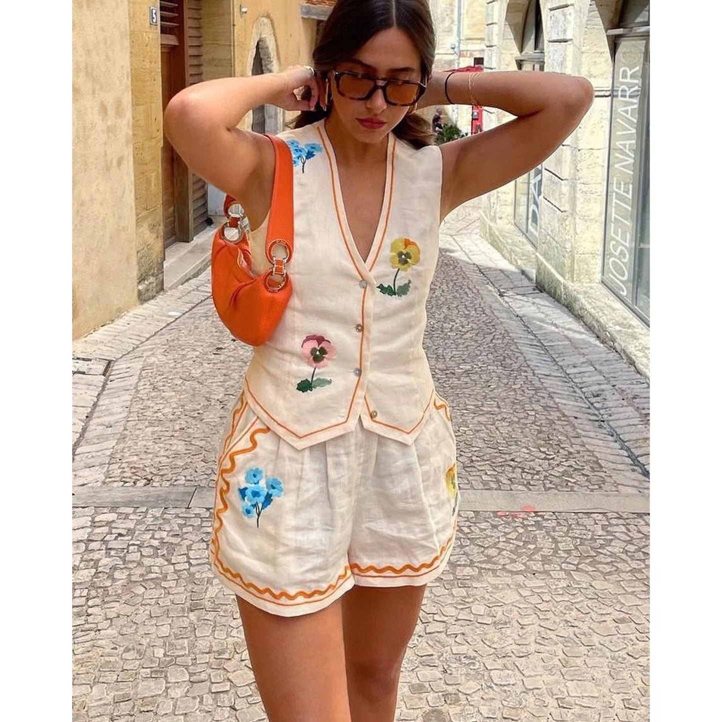 Spring  Summer Women's Suit New Sleeveless Vest Printed Vest Set Casual Loose Wide Leg Pants Vacation Two-piece Set For Women