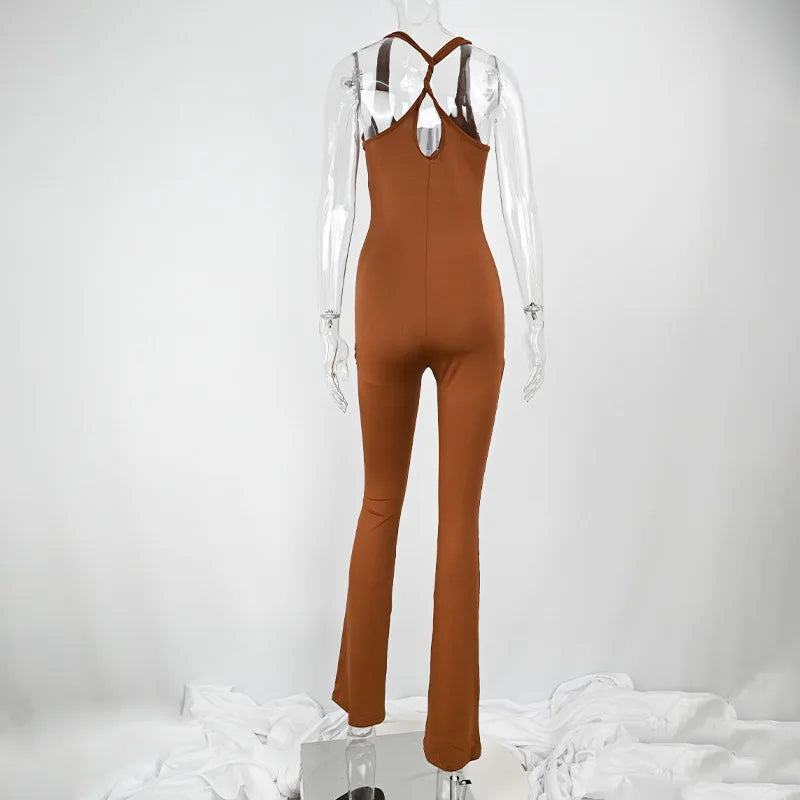Hollow Out Sleeveless Solid Bodycon Rompers Backless Fashion Casual Streetwear