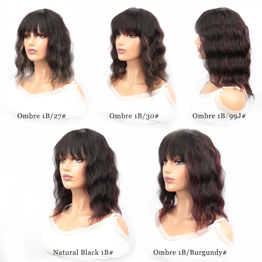 Wet And Wavy Bob Wigs With Bangs Ombre Human Hair Wigs Brazilian Natural Wave Wig