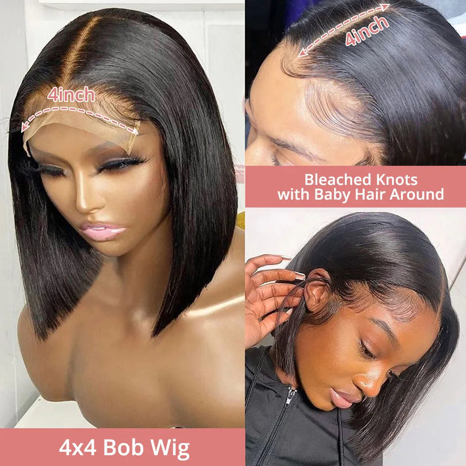 13x4 Glueless Lace Front Wig Human Hair Straight 13x6 HD Transparent Lace Frontal Wigs Short Bob Wig
