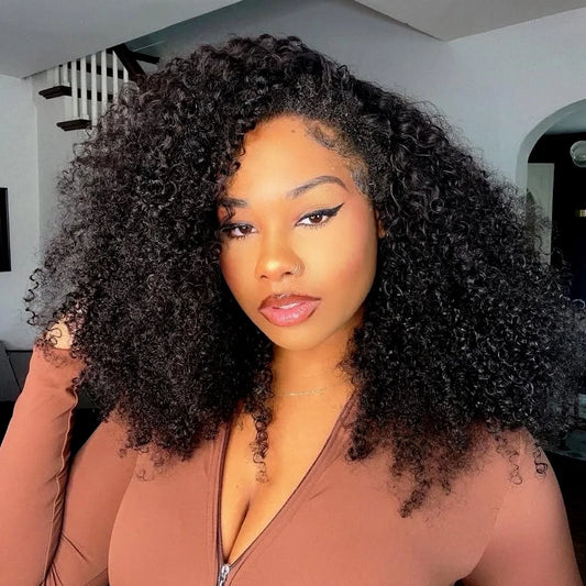 Human Hair Kinky Curly 3 In 1 Human Hair Wig Seamless Flip Over Half Wig