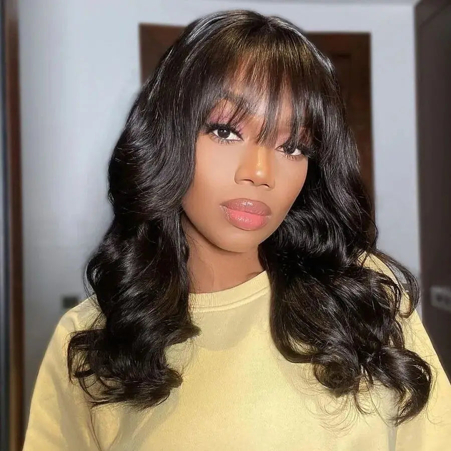 100% Human Hair Wigs With Bangs Body Wave Wig With Bangs Fringe Wigs Brazilian Natural Remy Human Hair
