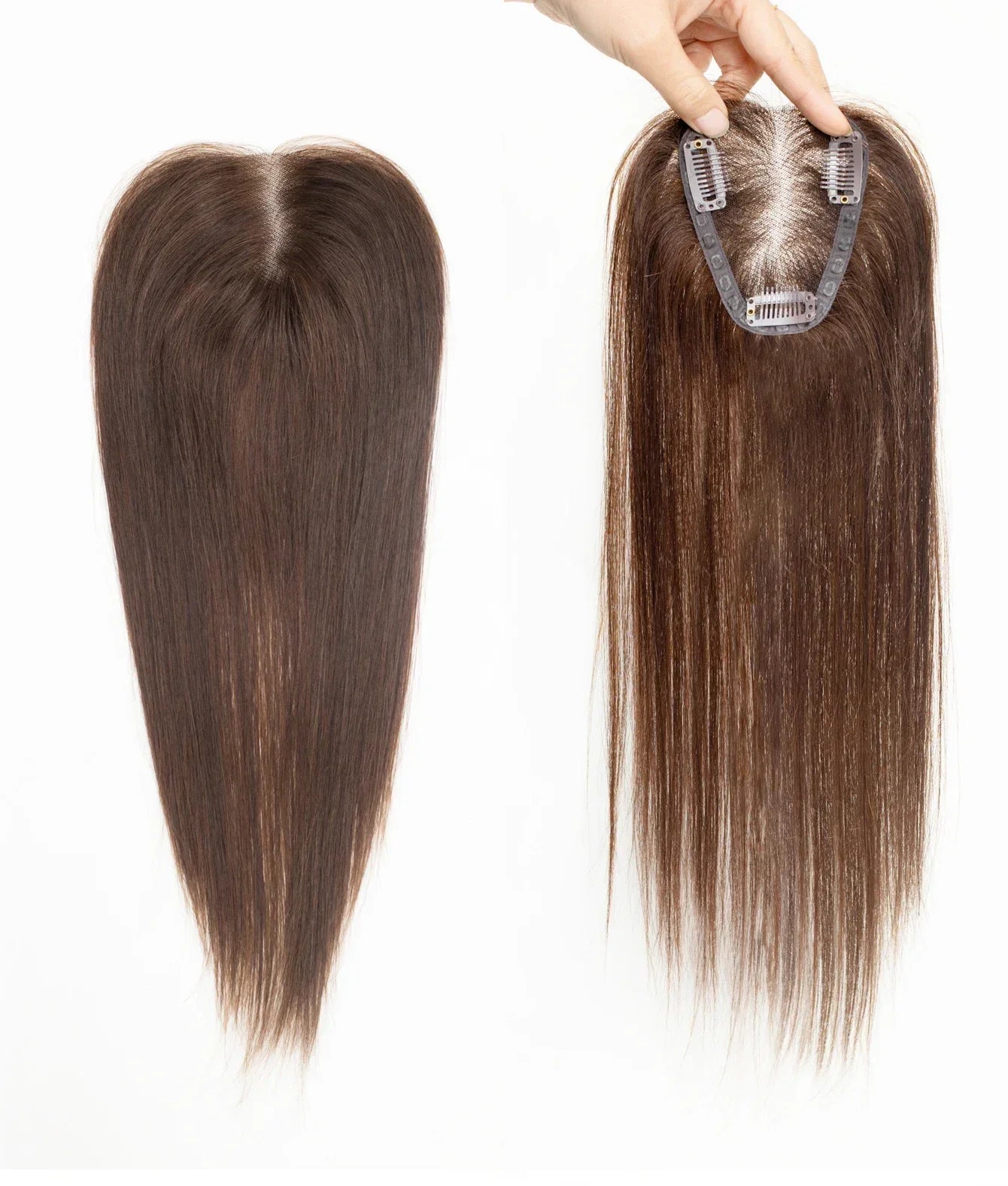 100% Human Hair Toppers Lace Base Clips In Hair with Bangs Straight 100% Remy Human Hair