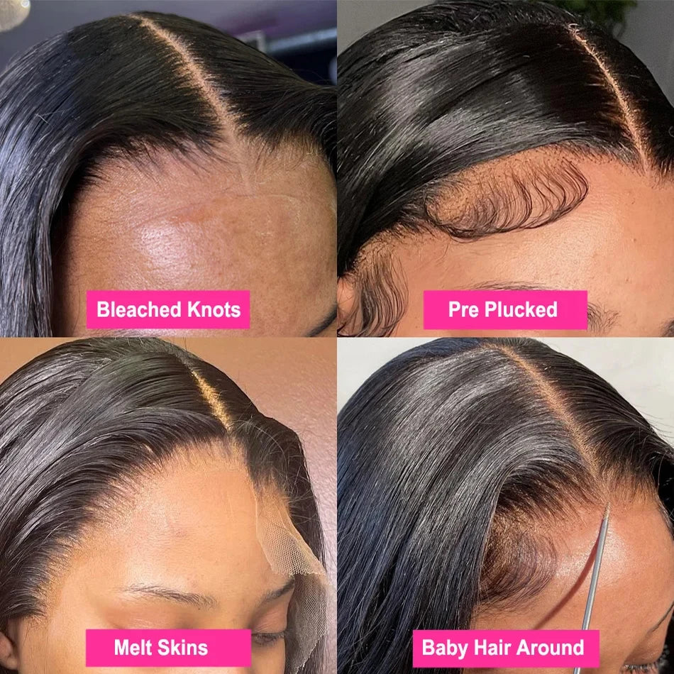 Brazilian Body Wave Lace Frontal Wigs 13x4 Transparent Lace Frontal Human Hair Wigs For Women  Short Bob Wigs Pre Plucked
