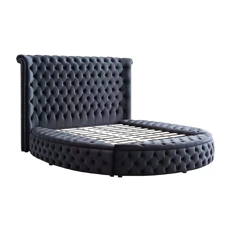 Custom Classic Wingback Divan Leather Bed Bedroom Sets Round Storage King Size Bed