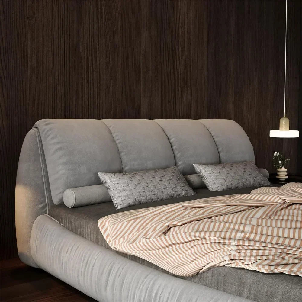 Luxury  Upholstered Platform Bed with Oversized Padded Backrest, Soft Frame Cloud Bed,Pinewooden Slats and Metal Leg