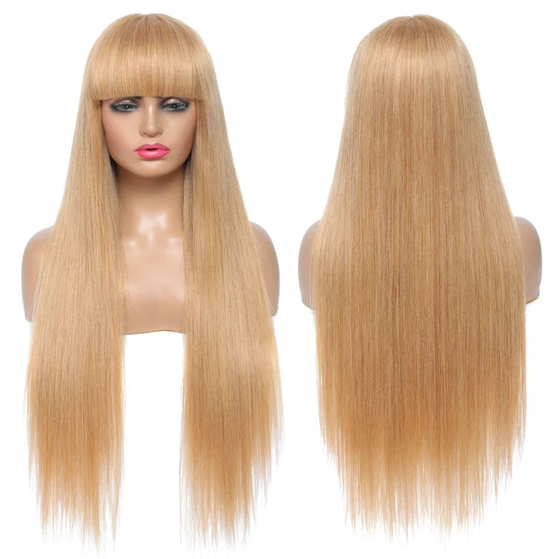 Straight Human Hair Wigs With Bangs/Burgundy Brazilian Remy