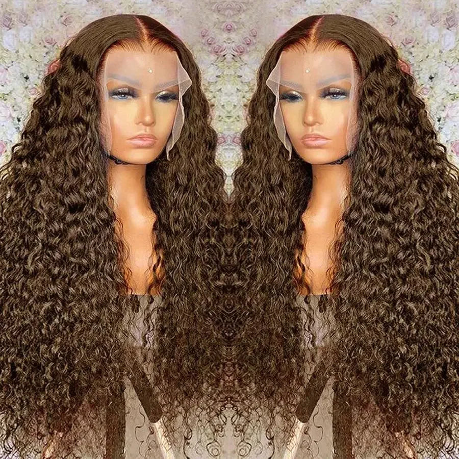 13x6 Hd Lace 30 Inch Chocolate Brown 13x4 Curly Lace Front Human Hair Water Wave Brazilian Wigs