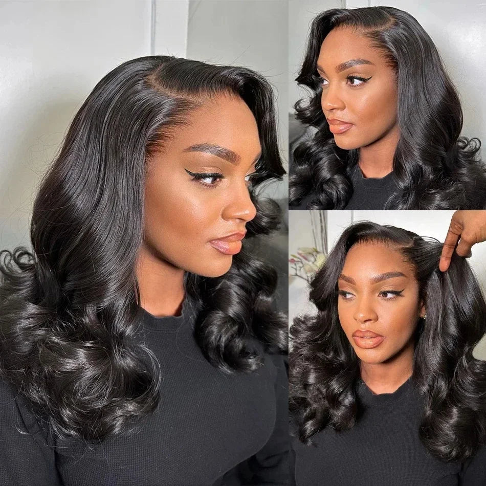 300 Density Body Wave Short Bob 13x4 13x6 HD Transparent Lace Front Human Hair Wigs 5x5 Pre Plucked Lace Frontal Wig For Black