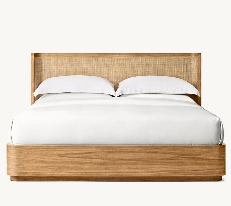 American Style Minimalist Wooden Rattan Weave king Size Bed Can Customize Bedroom Furniture