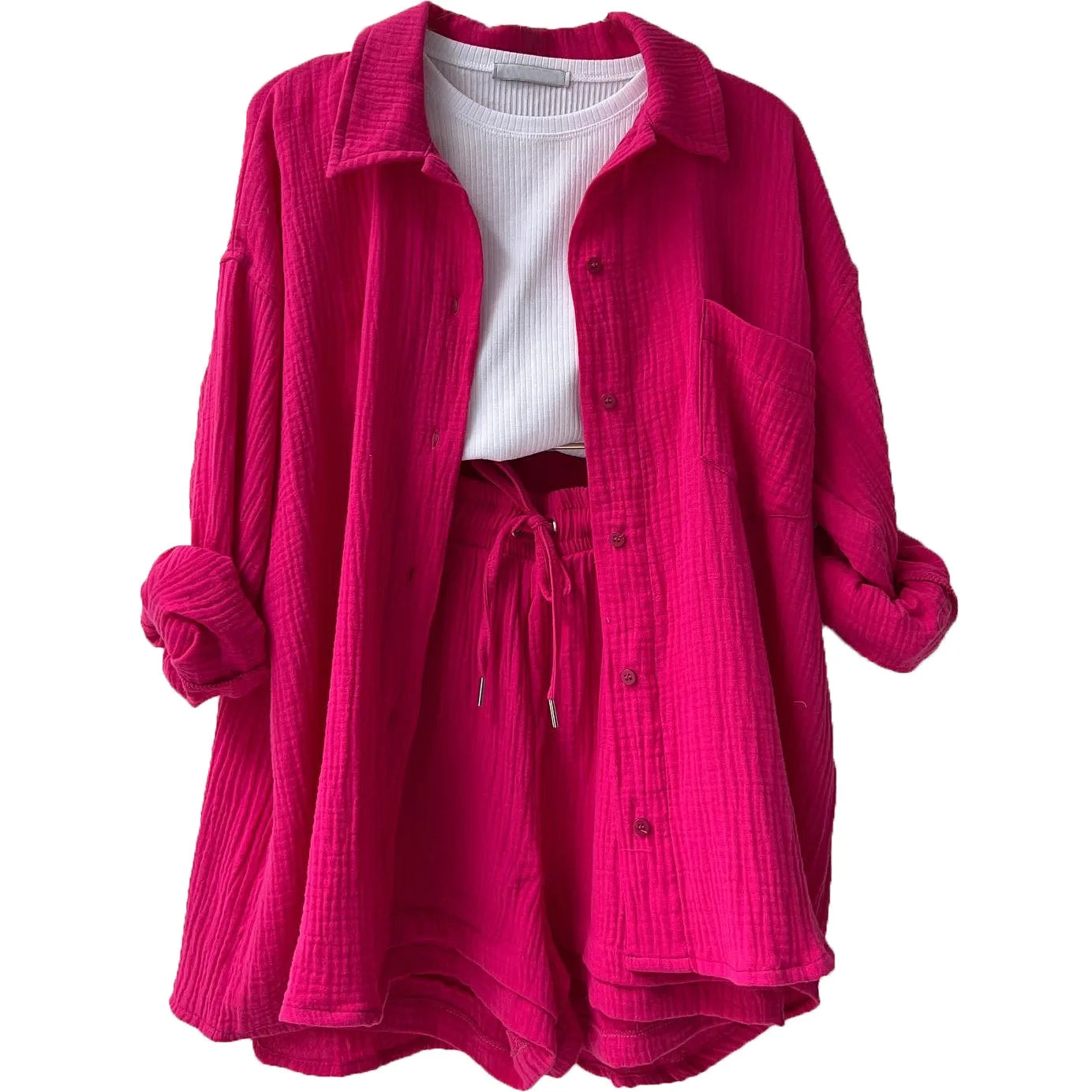 Casual Long Sleeve Button Loose Two Piece Set