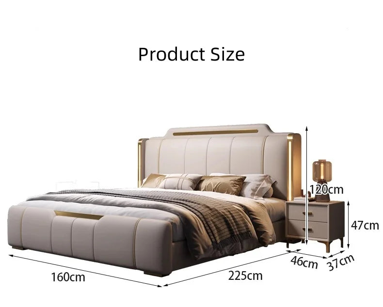 Wholesale Bedroom Set Luxury Wedding Sofa Bed King Size Design Upholstered Bed High-End Soft Back Storage Swivel LED Light