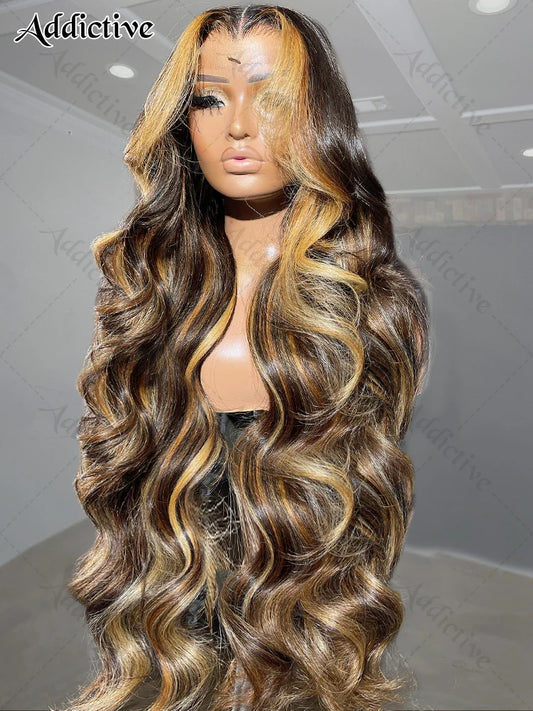 30 40 Inch 4/27 Highlight Body Wave 13x4 Human Hair Lace Frontal Wigs 250 Density Colored Ombre 13x6 HD Lace Front Wig For Women